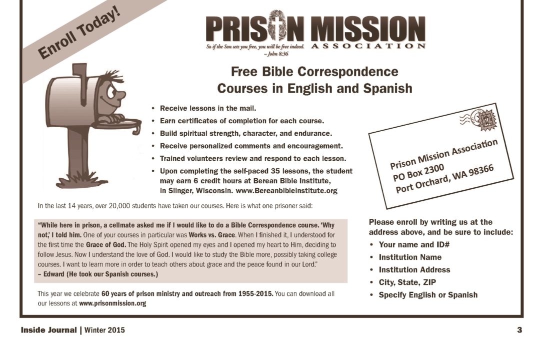 Prison Fellowship “Inside Journal” newspaper to feature PMA Lessons on Page 3 Next Month!