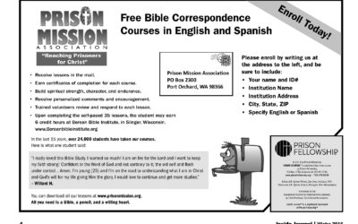 Prison Fellowship features PMA Lesson in upcoming Feb.”Inside Journal” newspaper -page 4.