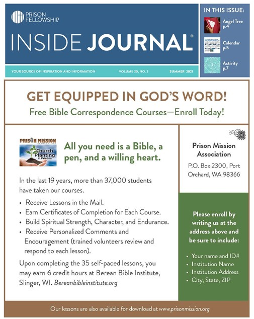 Pray for new students from May edition of “Inside Journal” newspaper from Prison Fellowship